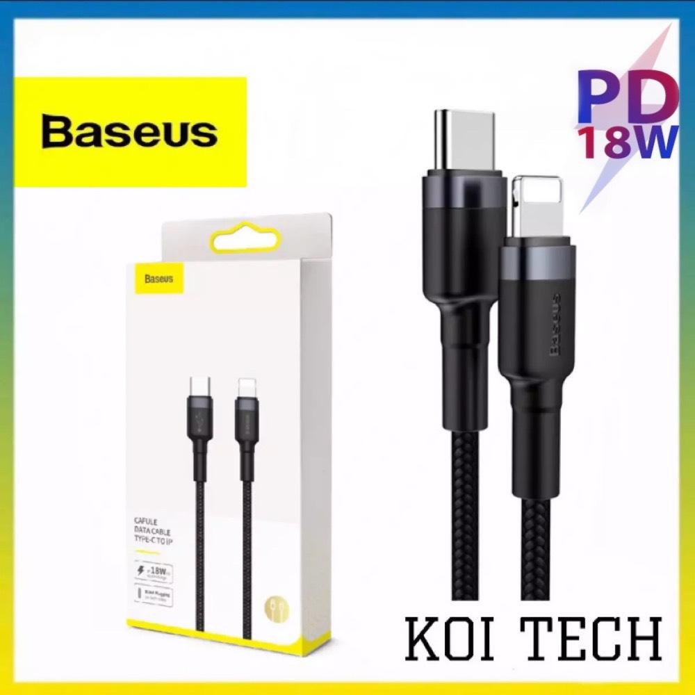 Cáp sạc nhanh iphone PD 18W baseus cafule - Dây sạc bọc dù chất lượng type C to lightning cho IP ipad - KOI TECH