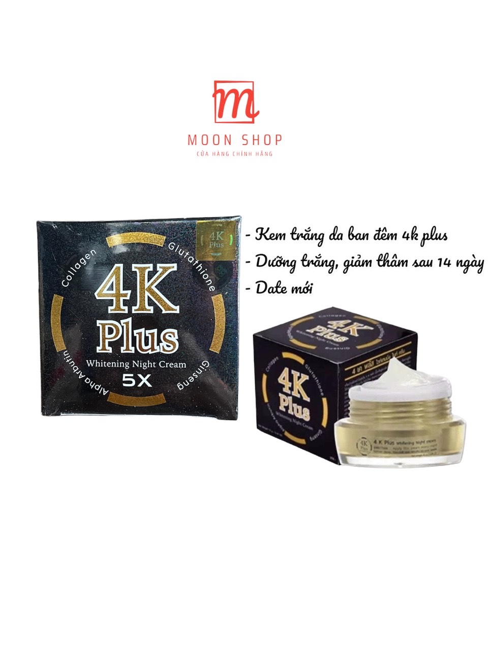 Kem dưỡng trắng da mặt ban đêm 4K PLUS Whitening Night Cream 20g Thái Lan Moonshop
