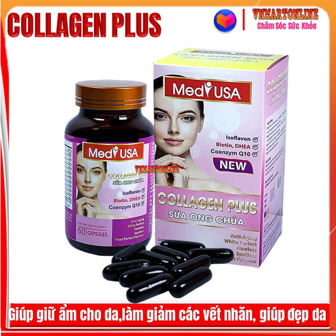 Viên Uống Đẹp Da Mediu Usa Collagen Plus Sữa Ong Chúa Hỗ Trợ Làm Đẹp Da, Trắng Sáng Da, Giảm Nám, Mờ Thâm - VNmart Online