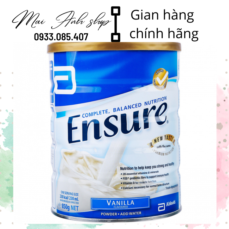 Date mới Sữa bột Ensure Úc 850gr hương Vanilla cung cấp khoáng chất và