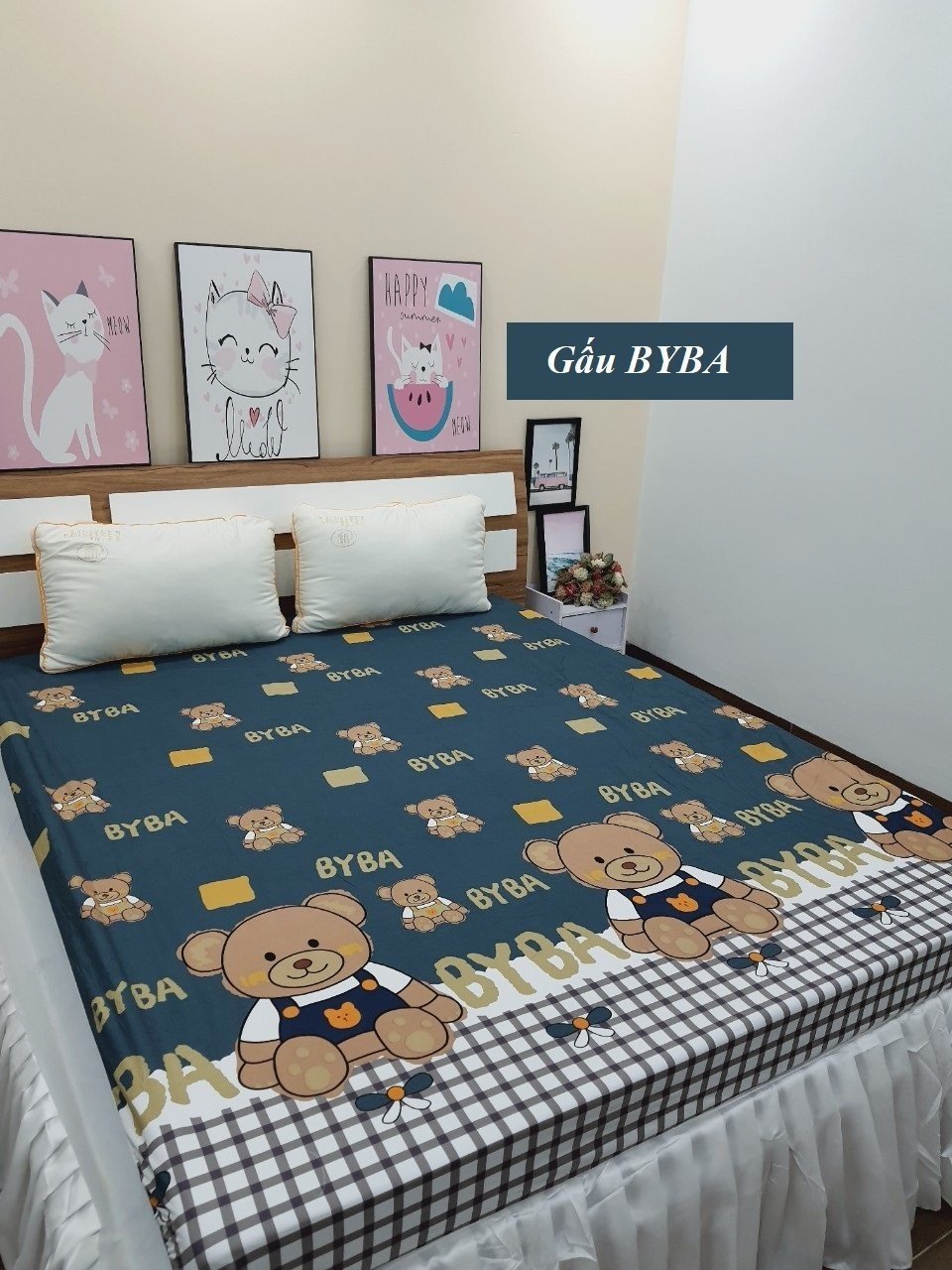 Ga chống thấm cotton Drap chống thấm thun Nano kháng khuẩn họa tiết Gấu Byba2, size 1m2 - 1m6- 1m8- 2m2, ib chọn thêm mẫu