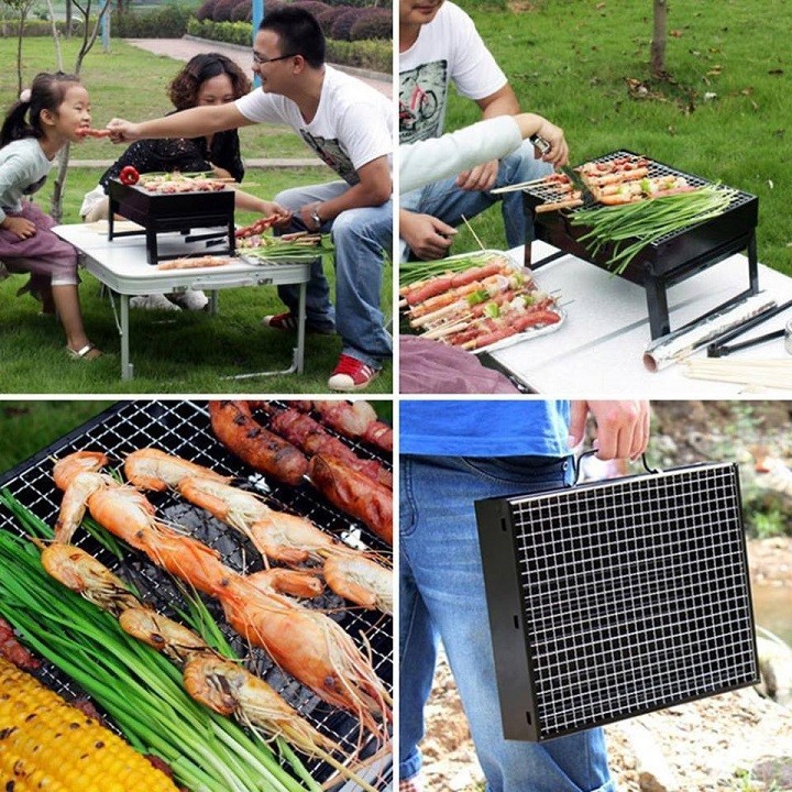 Bếp nướng than hoa hình vuông du lịch kèm vỉ nướng chất liệu cao cấp
