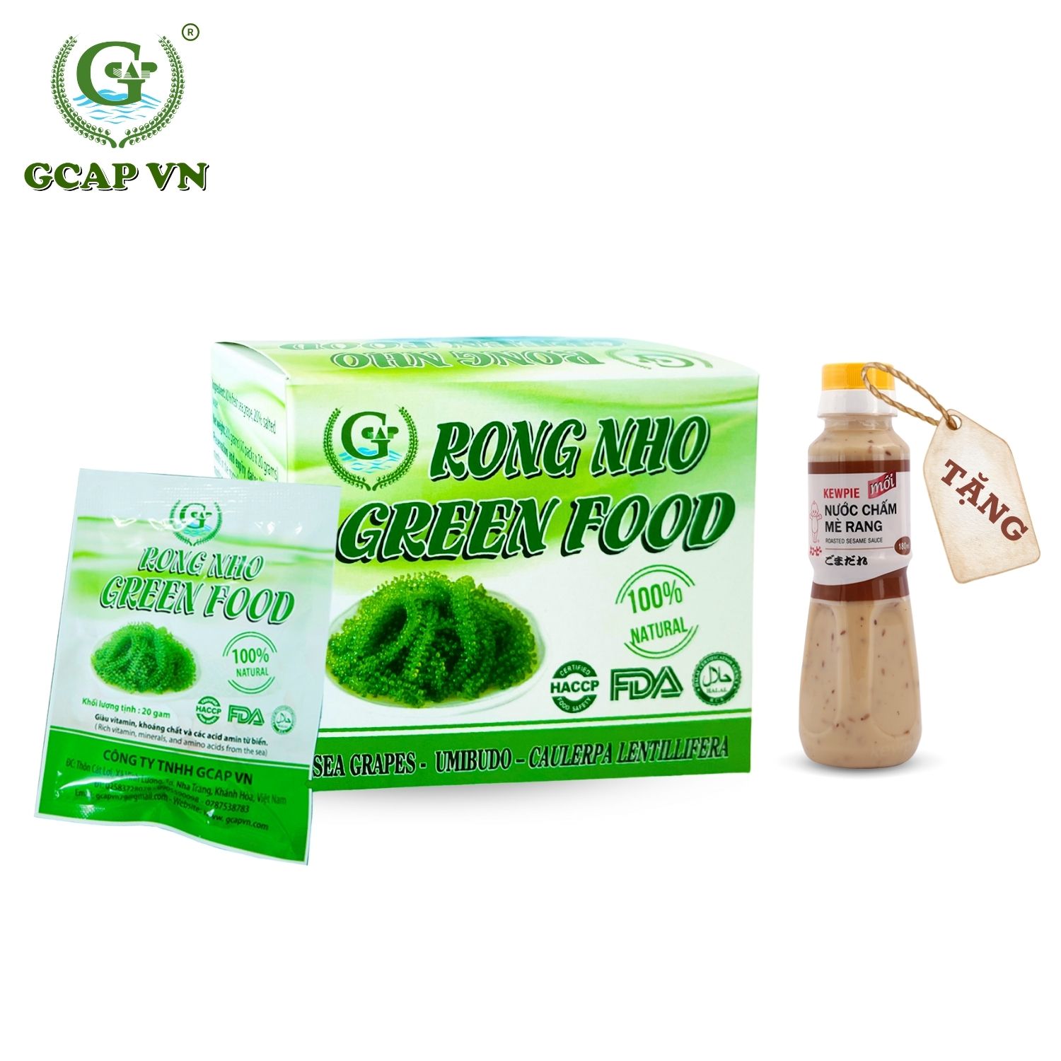 Rong nho tách nước green food hộp 200 gram + tặng kèm chai xốt mè rang 180 ml