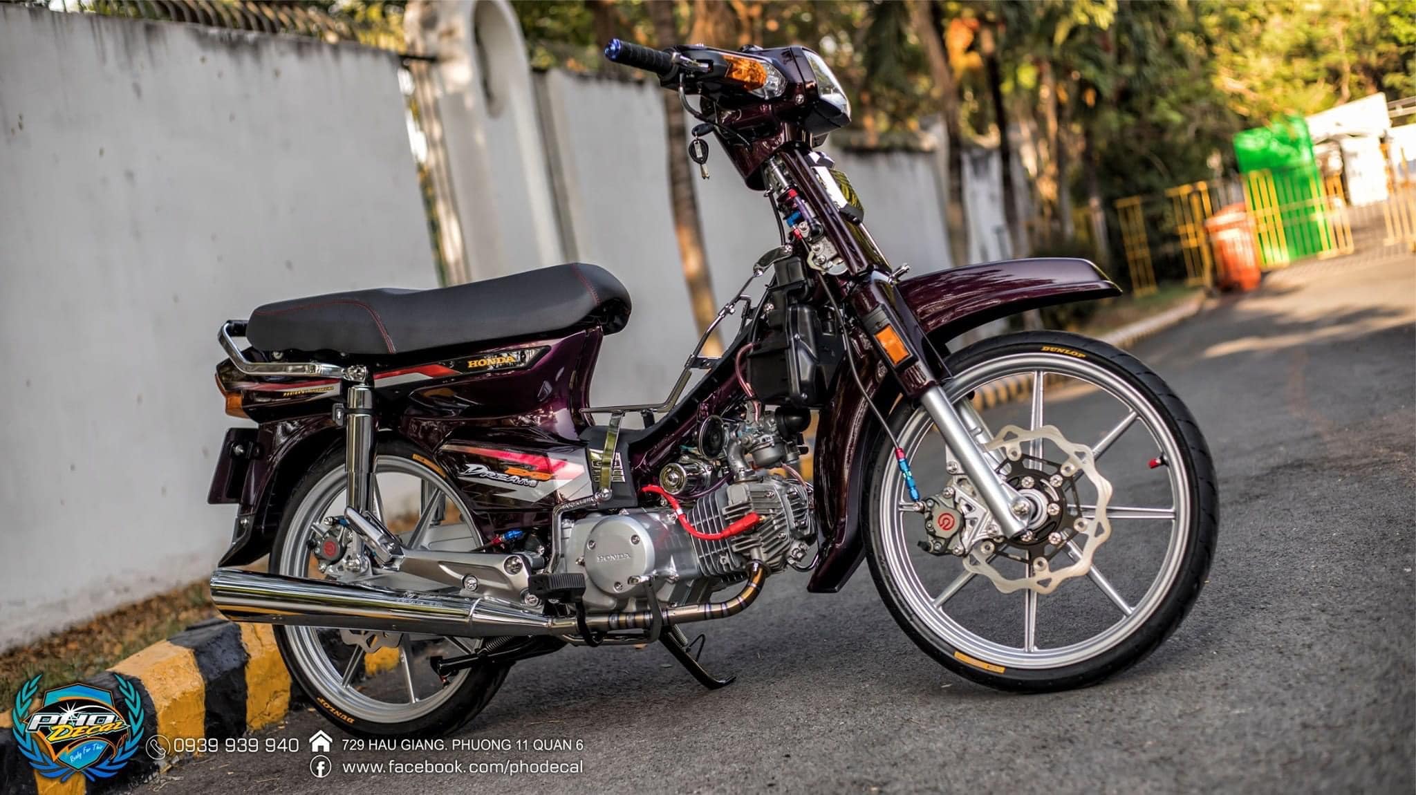 Tem Rời Dán Xe Dream Mẫu Bạc Đỏ Tím Cực Đẹp, Hàng 3 Lớp Chất Lượng Cao