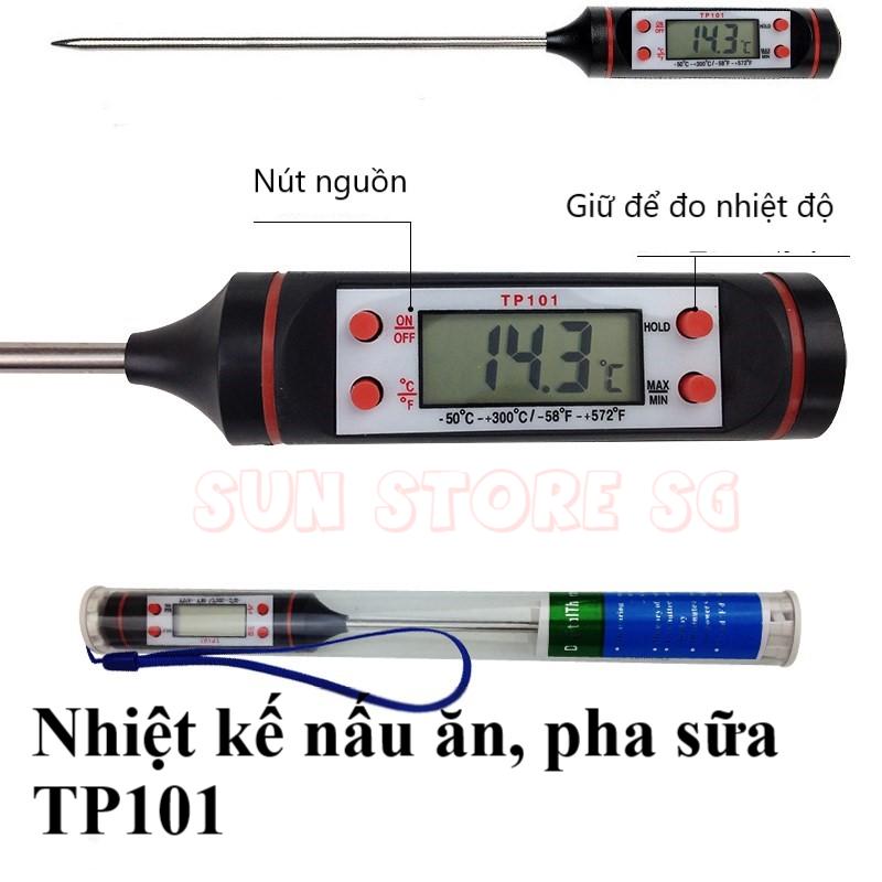 Nhiệt kế nấu ăn, pha sữa TP101 (màu đen), nhiệt kế thực phẩm, nhiệt kế sử dụng trong bếp, phù hợp để đo nhiệt độ của đồ uống, sữa, cafe, thực phẩm và đồ nướng BBQ. Bảo hành toàn quốc 1 đổi 1 trong 12 tháng bởi Sun Store