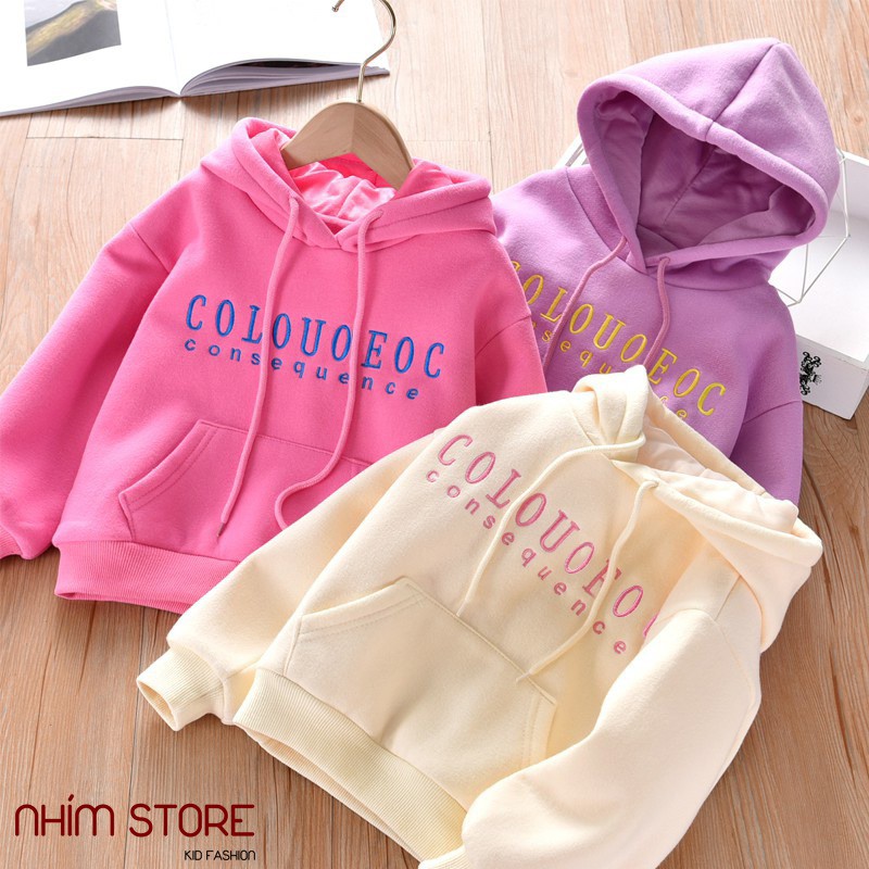 Áo nỉ có mũ cho bé chất nỉ bông , áo hoodie bé gái từ 15 - 65kg - áo col