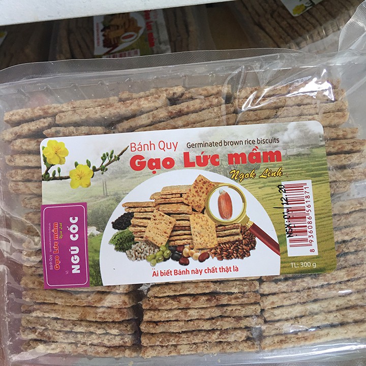 Bánh quy gạo lứt mầm Ngok Linh 300g-cho trẻ nhỏ & người già ăn dặm, người ăn chay, kiêng ít đường, eat clean