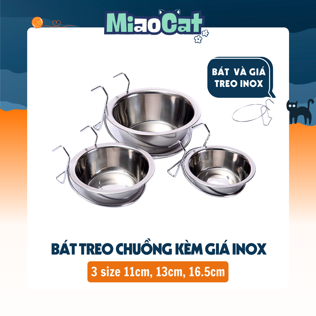Bát ăn inox treo chuồng cho thú cưng ba820 miaocat