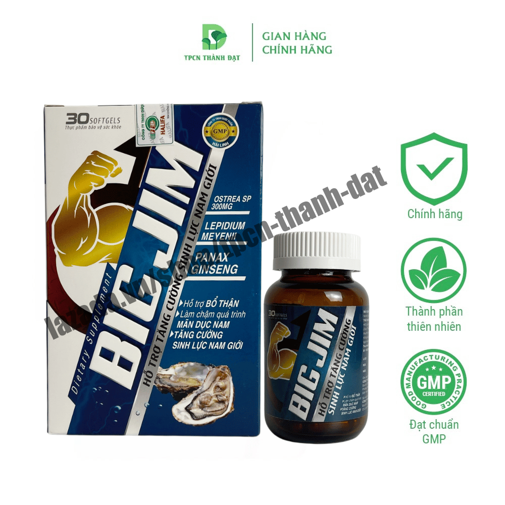 Tinh chất hàu Big Jim bổ sung kẽm tăng cường sinh lý nam chống xuất tinh sớm bổ thận - Chai 30 viên (Dùng 15 ngày)