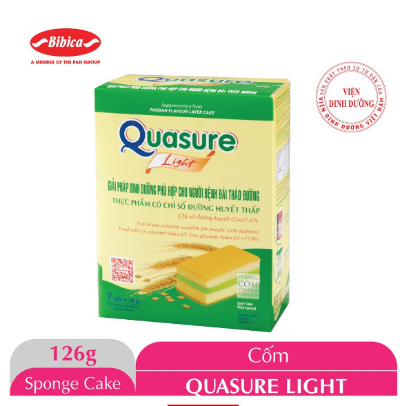 Bánh bông lan tiểu đường ăn kiêng Quasure Light hộp 126 gam (7 gói) - Bibica