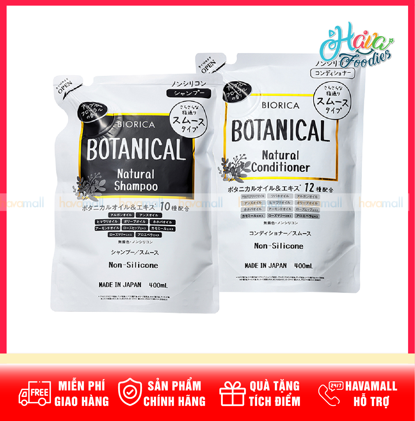 Dầu Gội/ Dầu Xả Tinh Chất Thảo Mộc Không Silicone Mềm Mượt Nhật Bản Biorica 400ml – Botanical Natural Shampoo