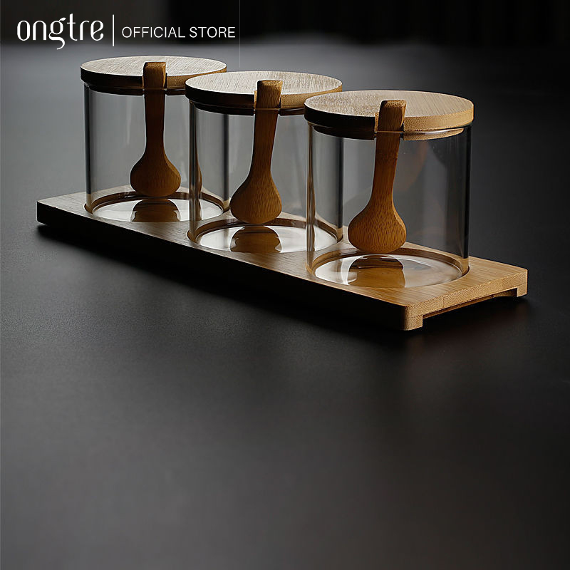 Lọ thuỷ tinh nắp gỗ tre ONGTRE cao cấp đựng gia vị, hạt khô, hôp đựng thực phẩm dung tích 300ml, 400ml