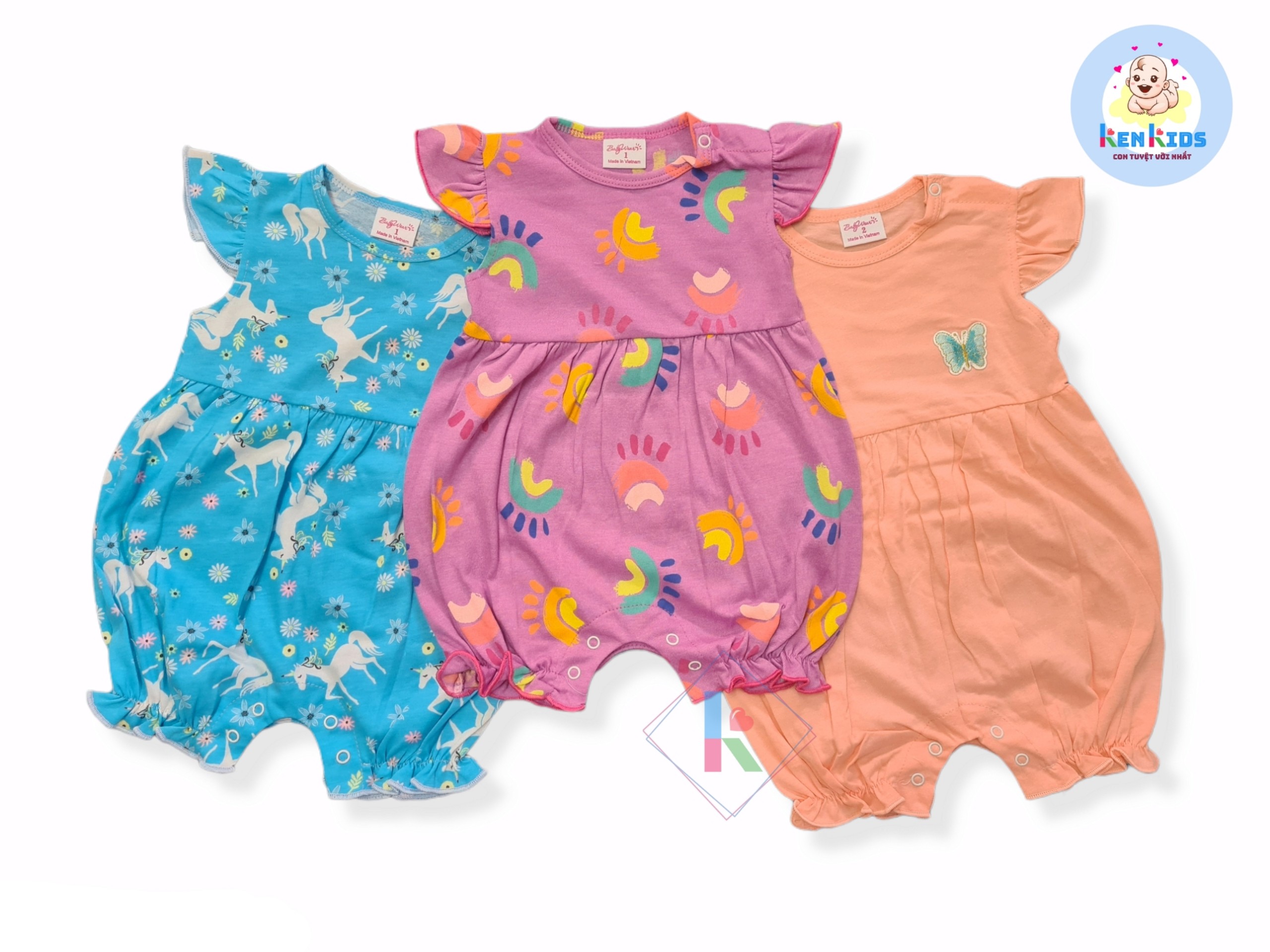 Set 3 bodysuit - body đùi nhiều màu cho bé gái babywear - 3 bộ
