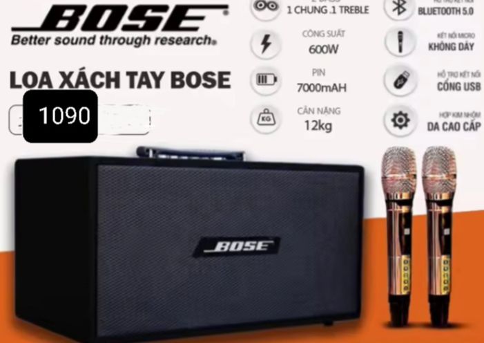 Loa Xách Tay Bose 1099A Pro - Bass Đôi 16 cm Công Suất 600W, Kèm 2 Micro Cao Cấp, . Loa Sử Dụng 2 Bass 16 cm, 1 Trung Và 1 Treble