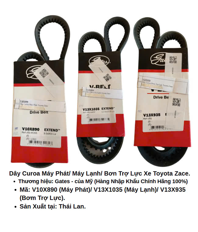 Dây Curoa Máy Phát/ Máy Lạnh/ Bơm Trợ Lực Lái cho Xe Toyota Zace, Thương hiệu Gates, Hàng Nhập Khẩu Chính Hãng 100%
