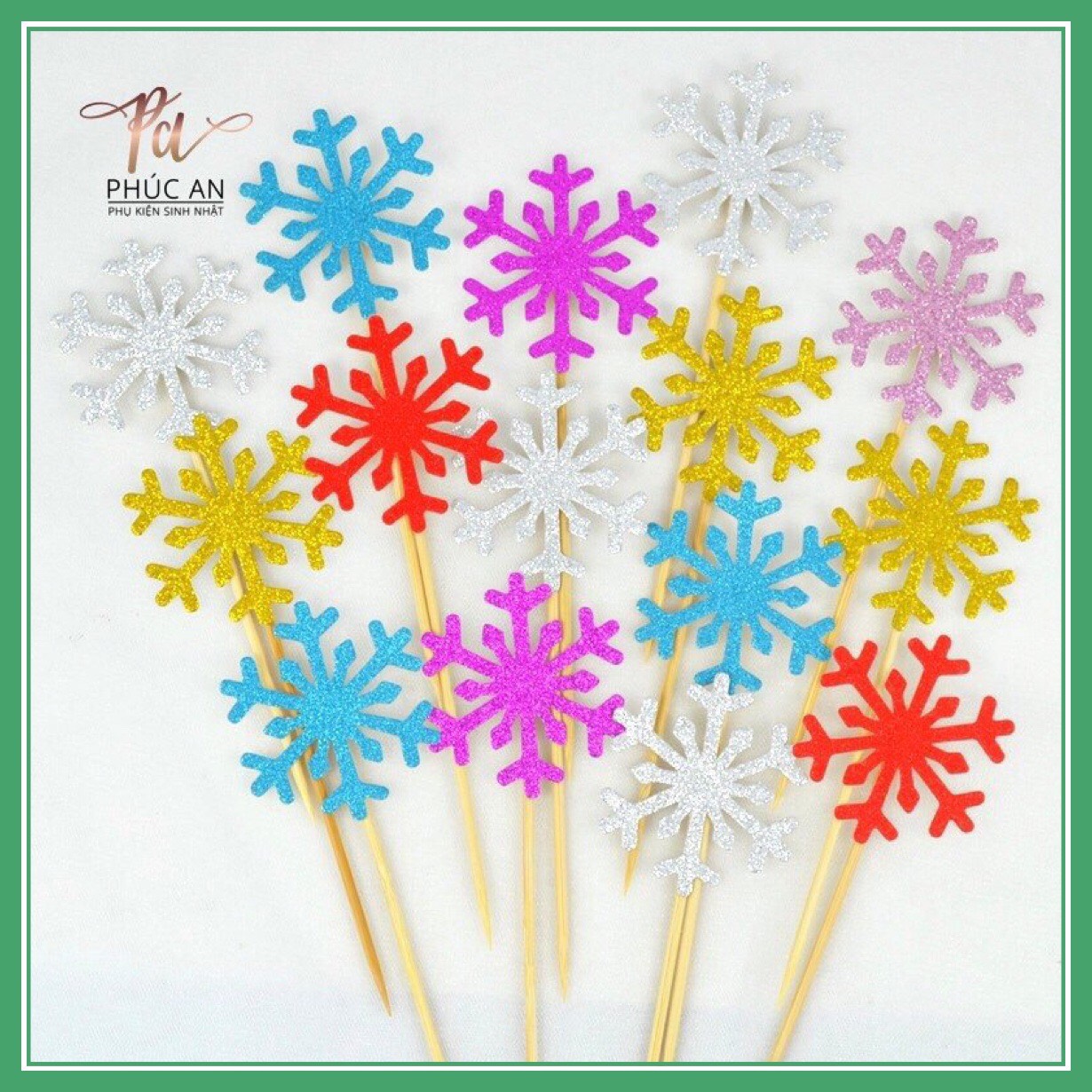 Set 10 topper bông tuyết cắm bánh sinh nhật HPBD