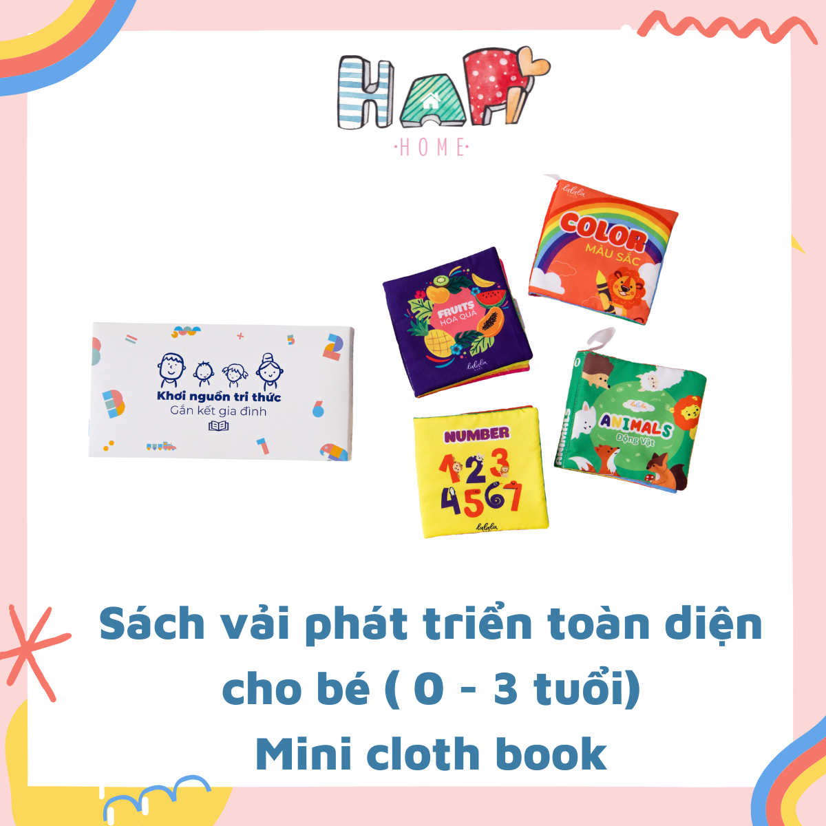 Sách vải phát triển toàn diện cho bé mini cloth book 0 - 3 tuổi hiệu lalala baby vn - hapi home