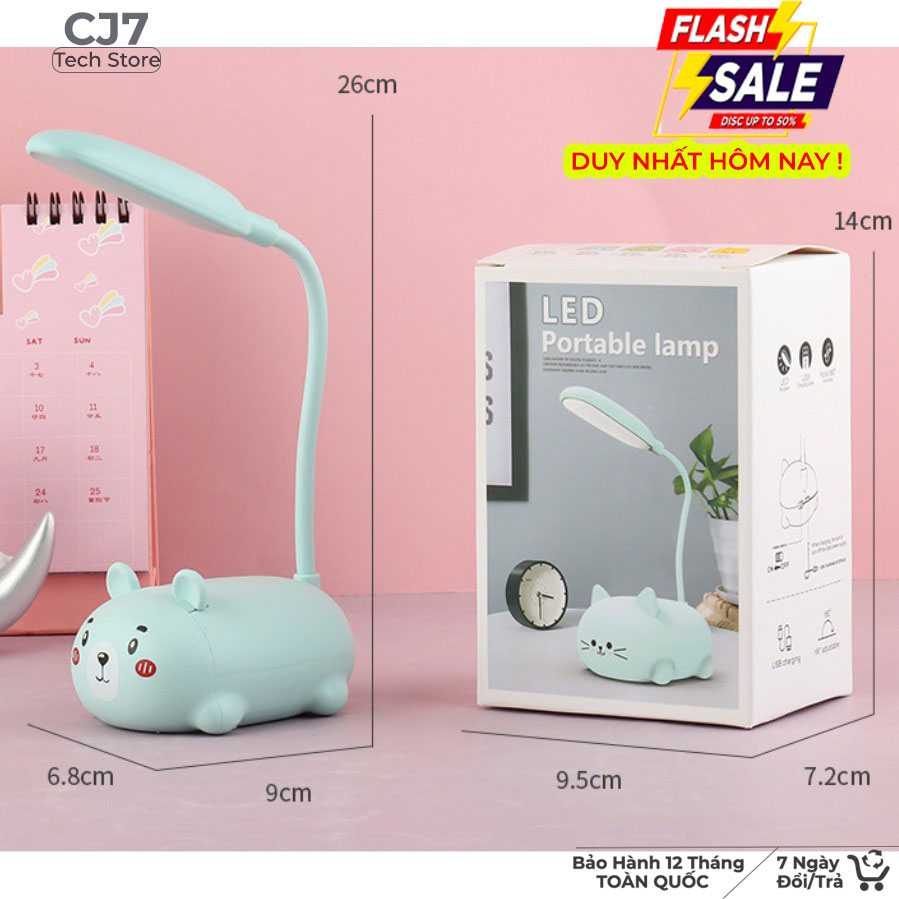 Đèn led bàn học, bàn ngủ tiện ích tiết kiệm điện, đèn LED pin sạc đa năng dễ thương hình mèo hổ - cj7tech