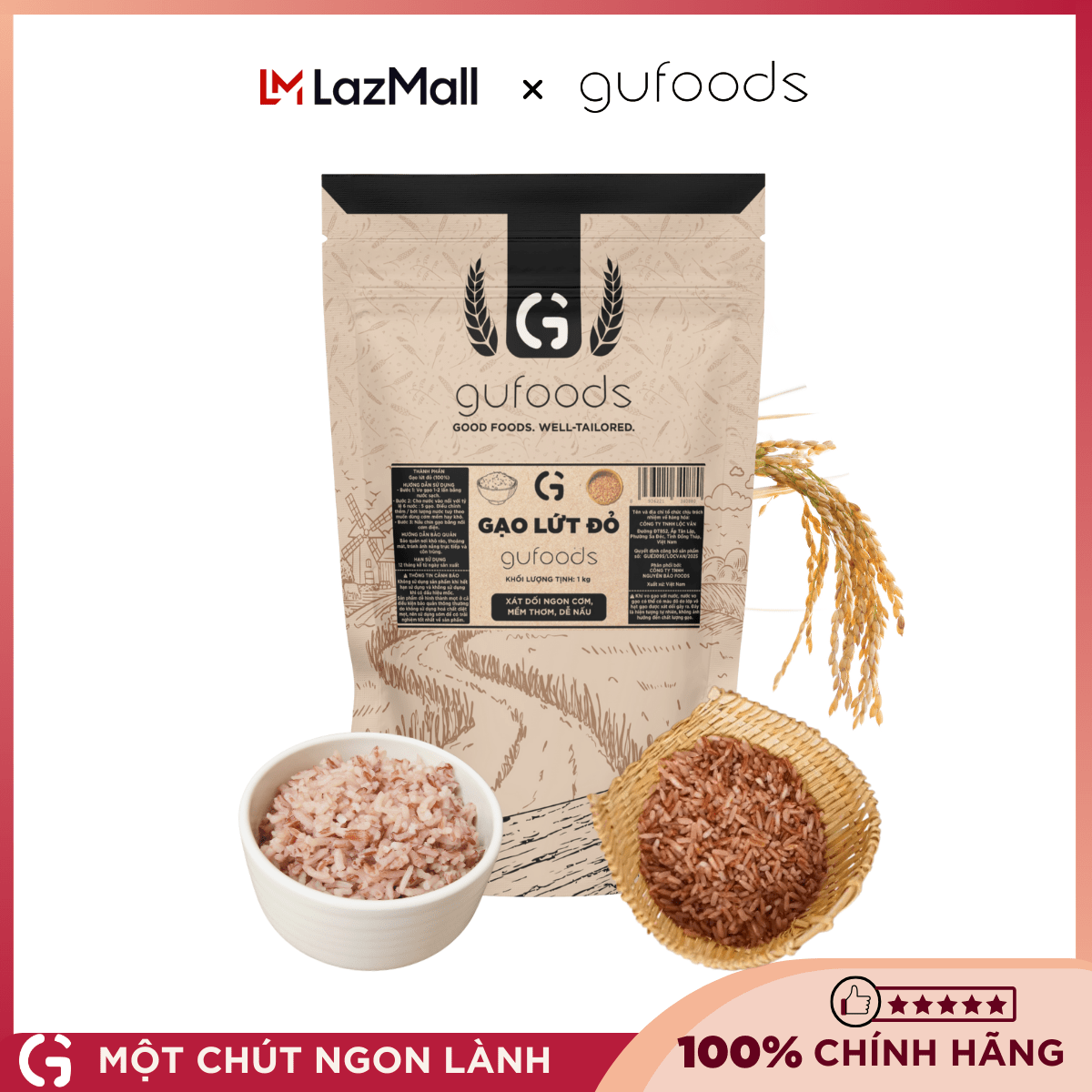 Gạo lứt GUfoods (đỏ / đen tím than) (túi 1kg) - Healthy, Thực dưỡng, Eat clean
