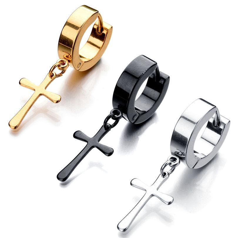 Khuyên Tai Titan bạc trắng - Tròn Chữ Thập Phong Cách Hàn ( Kiểu xỏ lỗ tai)