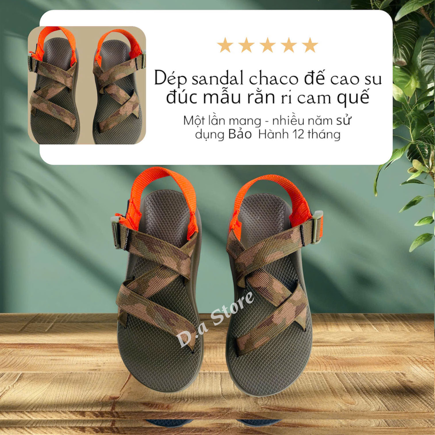 Giày dép sandal Chaco mẫu RẰN RI QUAI CAM đế QUẾ thơm xăng đan nam nữ, full size 38-43