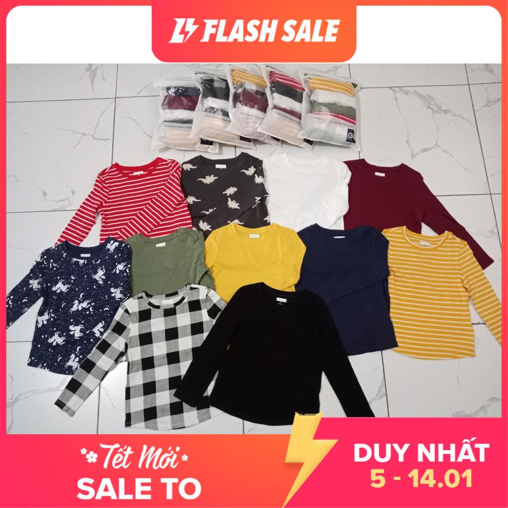 Set 5 áo thun cotton dài tay cho bé trai VNXK 1-5 tuổi , áo thu đông cho bé
