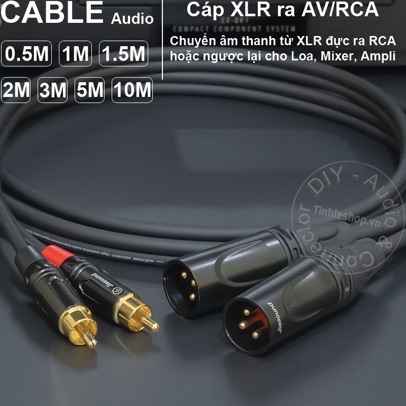 Cặp dây canon đực sang AV cắm cho vang DIY 0.5 đến 5 mét - Cáp XLR sang hoa sen màu trong suốt