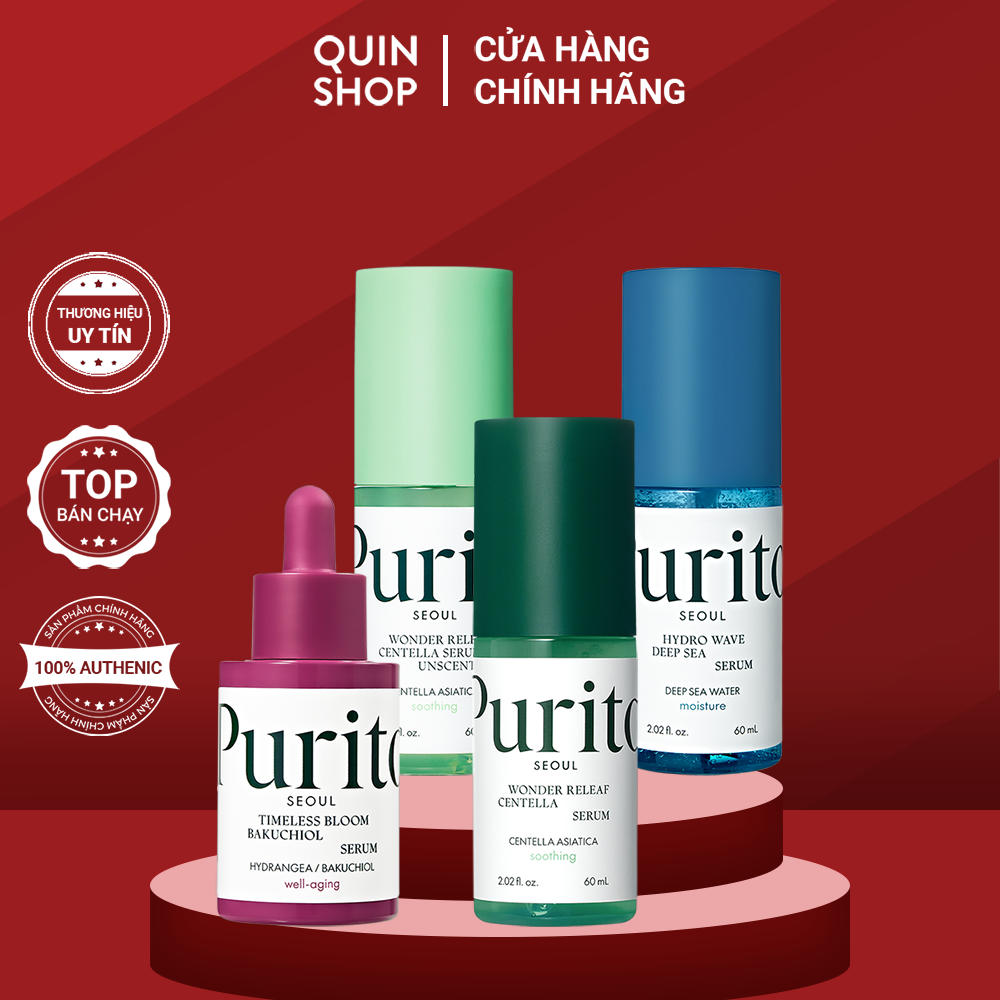 Tinh Chất Purito Wonder Releaf Centella Serum Unscented, Hydro Wave Deep Sea, Timeless Bloom Bakuchiol Serum