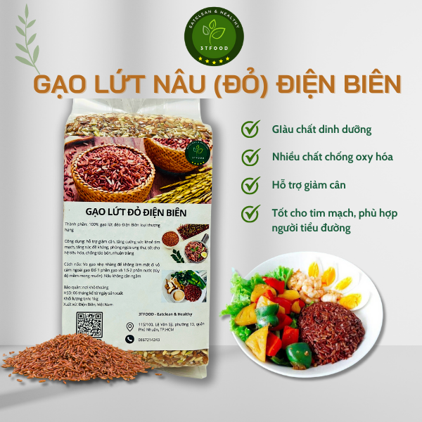 Gạo lứt dẻo nâu (gạo lức đỏ) Điện Biên 1kg - Eatclean & healthy food ăn kiêng giảm cân tốt cho sức khoẻ