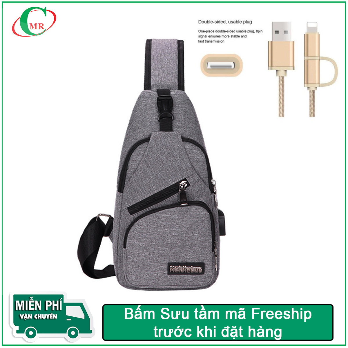 [Tặng cable sạc dây dù 2 đầu] Túi đeo chéo nam cao cấp MMB012 (đen)