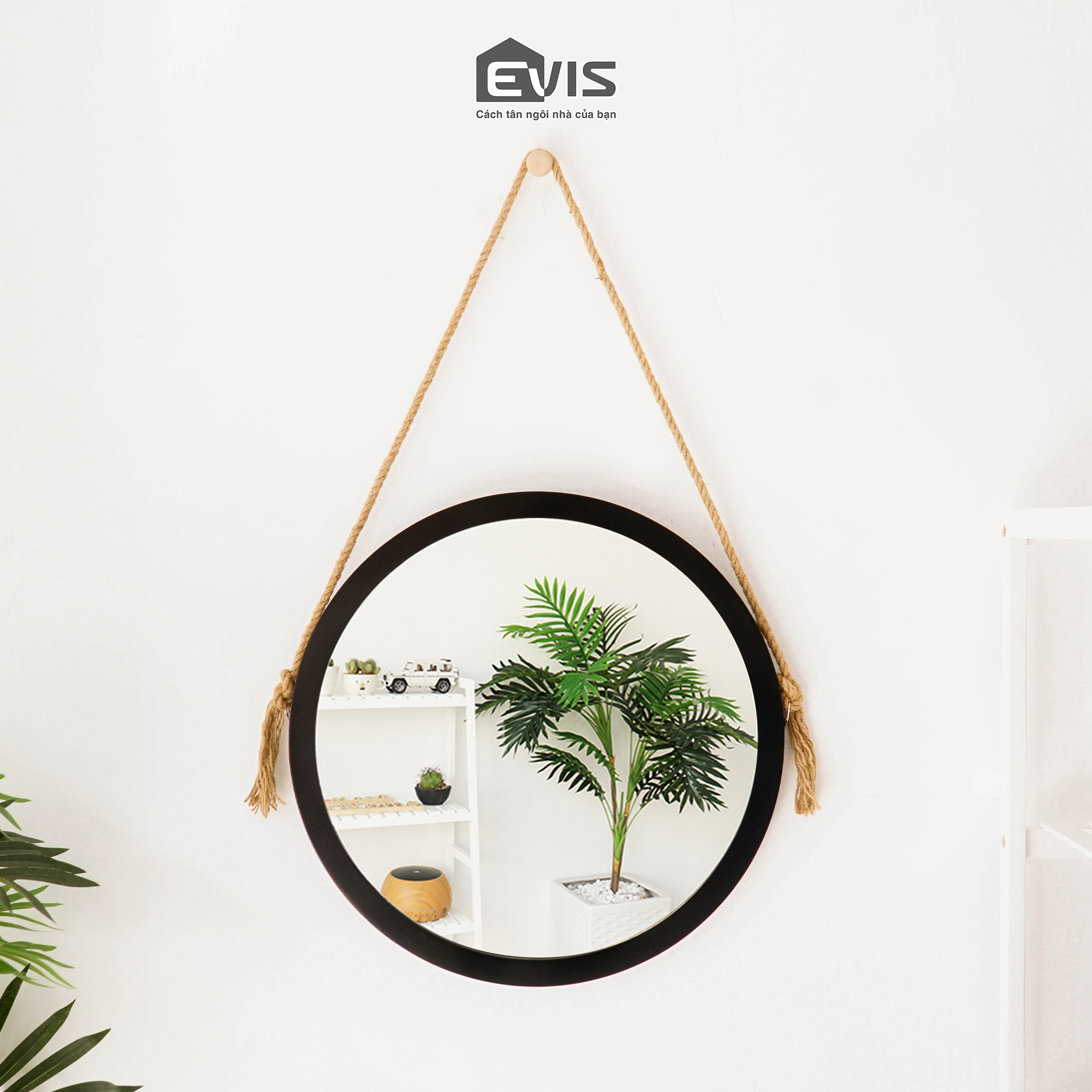 Gương tròn treo tường evis home - gương tròn soi treo tường đường kính 50cm - gương decor sang trọng - thiết kế nội thất - màu đen