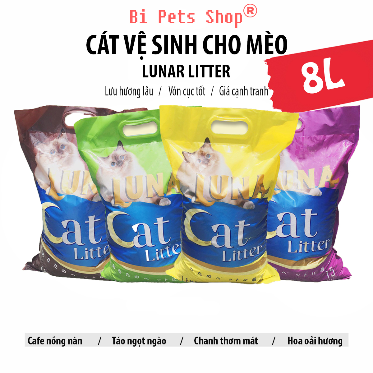 Cát Vệ Sinh Cho Mèo Luna Litter  ( 8L ) - Vón Cục Tốt ,Tiết kiệm,Hương Dễ Chịu