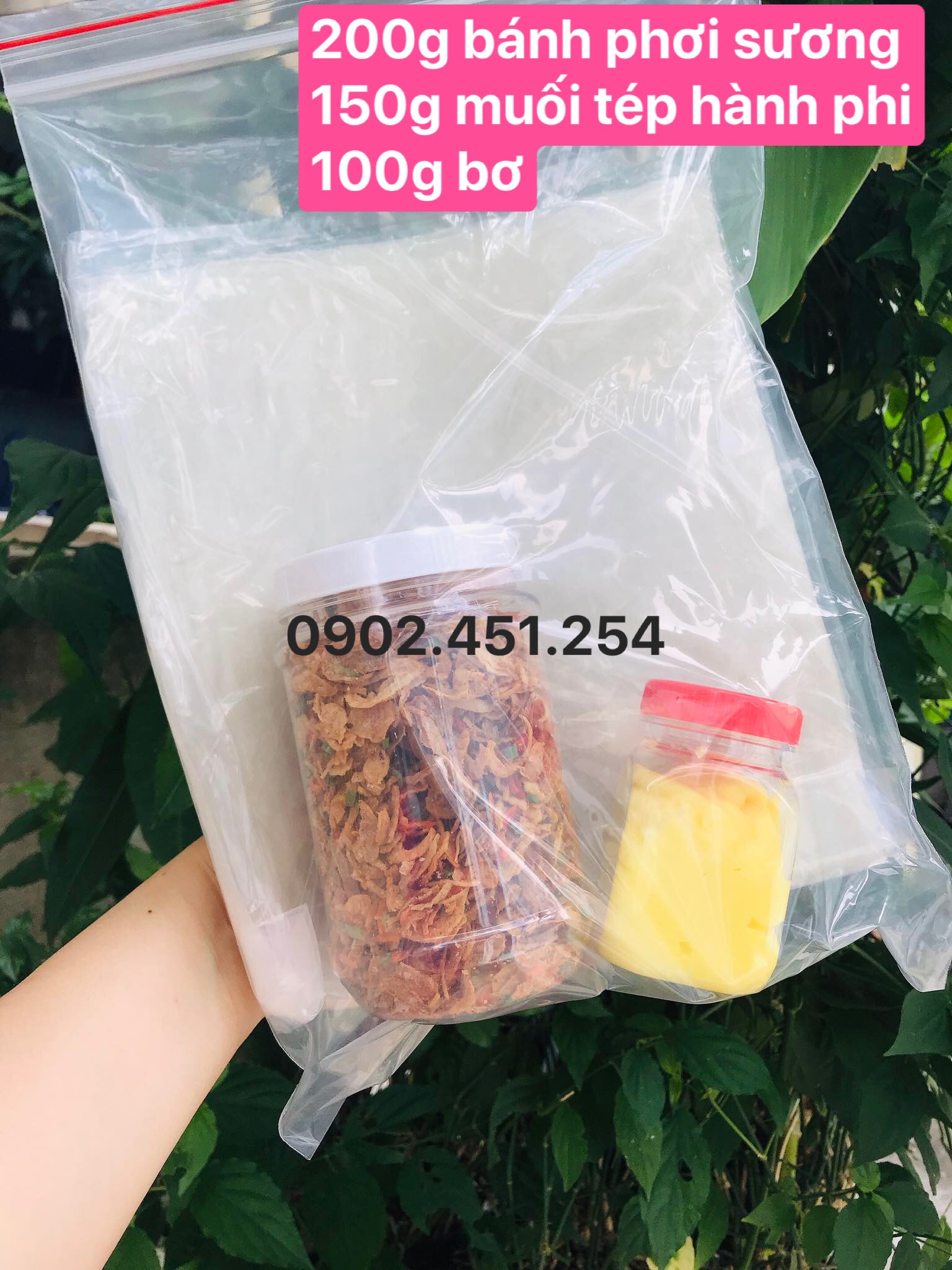 Set 150g Muối Tôm Hành Phi + 200g Bánh Tráng Phơi Sương + 100g bơ