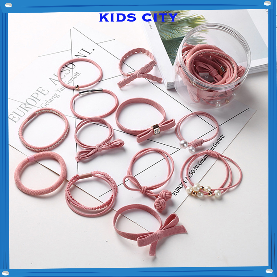 Hộp 12 thun cột tóc cực xinh Hàn Quốc -kèm hộp đựng cao cấp
