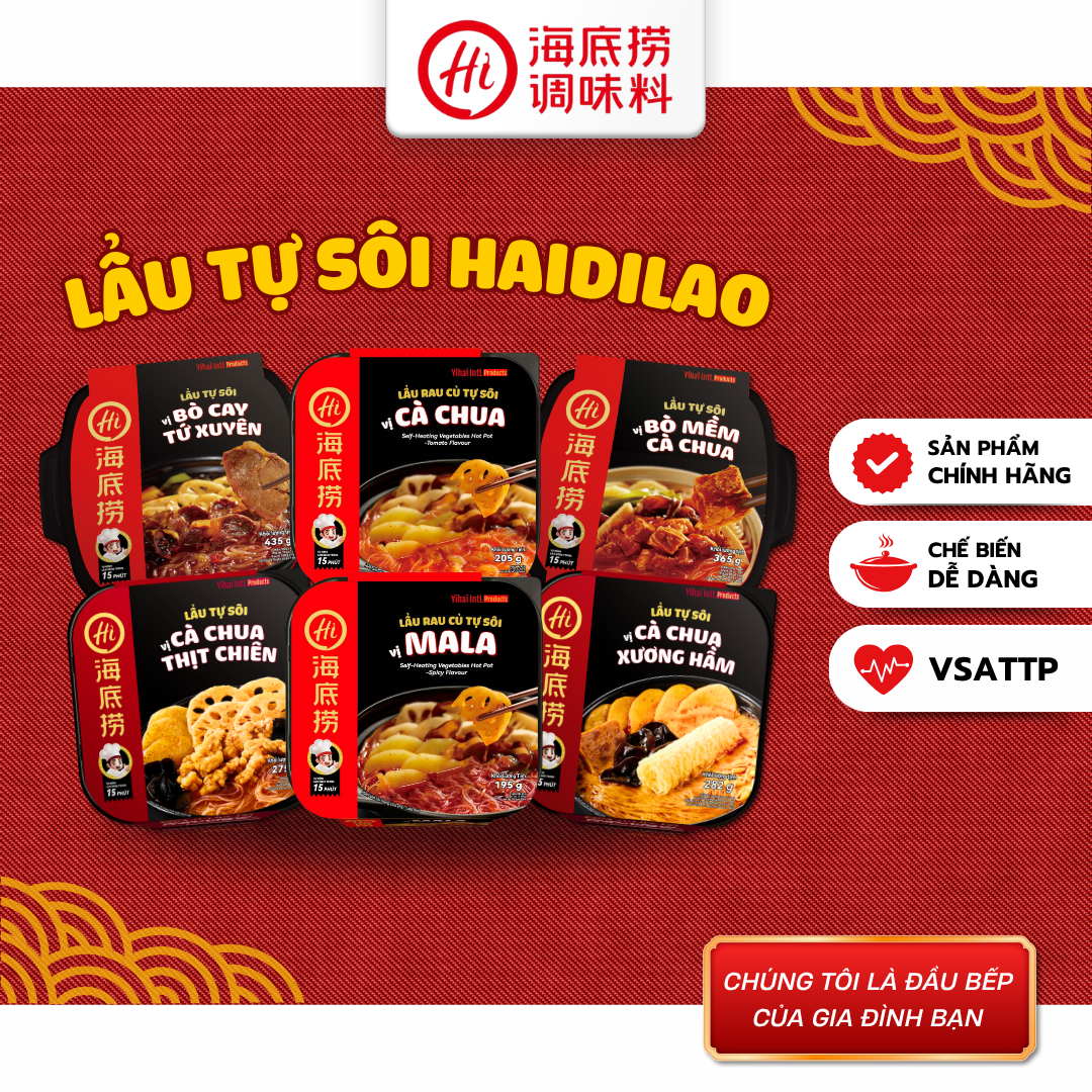 Lẩu tự sôi Haidilao vị Bò cay Tứ Xuyên/ Bò mềm cà chua/ Cà chua thịt chiên/ Cà chua xương hầm