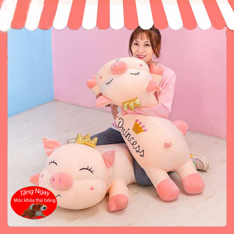 Gấu Bông Hình Thú, gối ôm hình thú nhồi bông -Lợn đội vương miện vàng dễ thương cao cấp, vải thun hàn quốc cao cấp Gb31