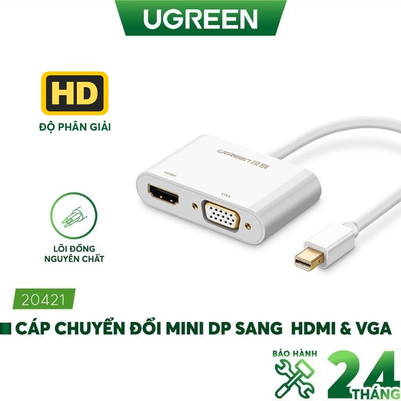 Cáp chuyển đổi mini displayport sang hdmi và vga dài 20cm 20421 ugreen md115 - bảo hành