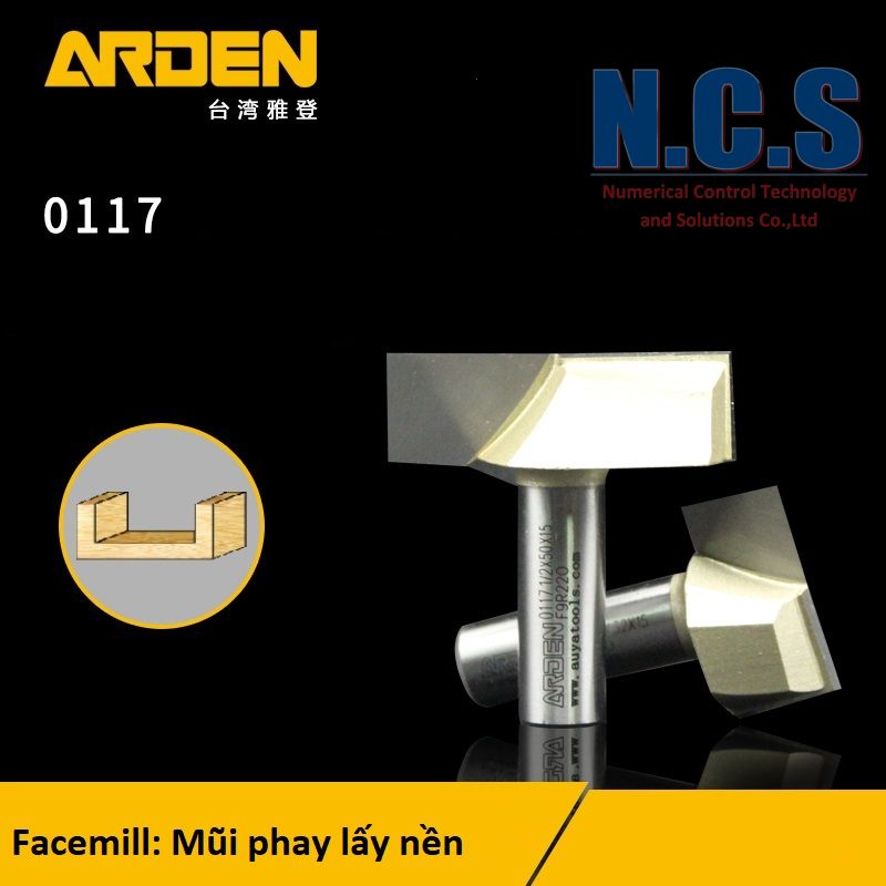 ARDEN 0117 - Mũi dao phay gỗ CNC lấy nền, soi mặt bàn D20,22,25,30,35,40,44.5mm