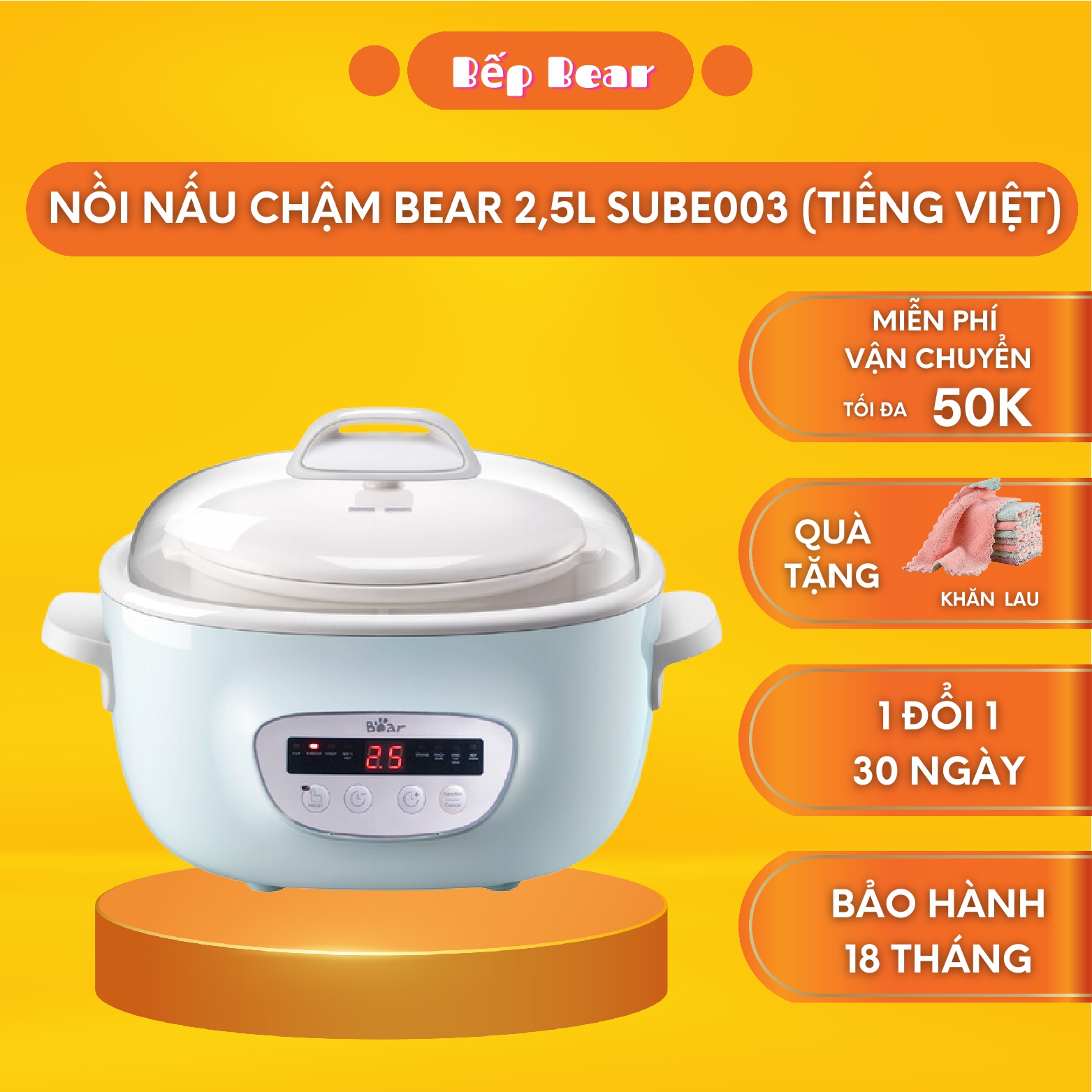 Nồi Nấu Cháo Chậm Cho Bé Bear Đa Năng, Nồi Chưng Yến, Nấu Cháo, Hầm Soup, Bản Quốc Tế Bảo Hành 18 Tháng