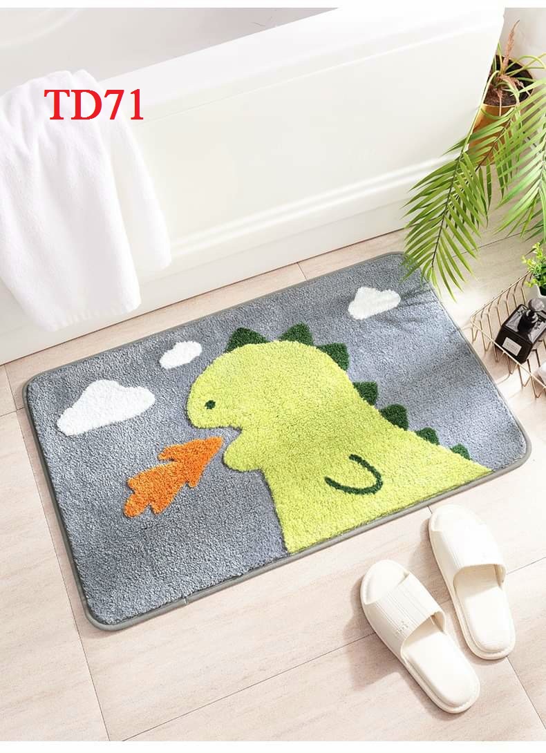Thảm lông 3D lau chân cửa TD63 thảm nhà tắm, phòng ngủ lông dày dài siêu thấm mềm mại chống trượt in hình 3 D sắc nét