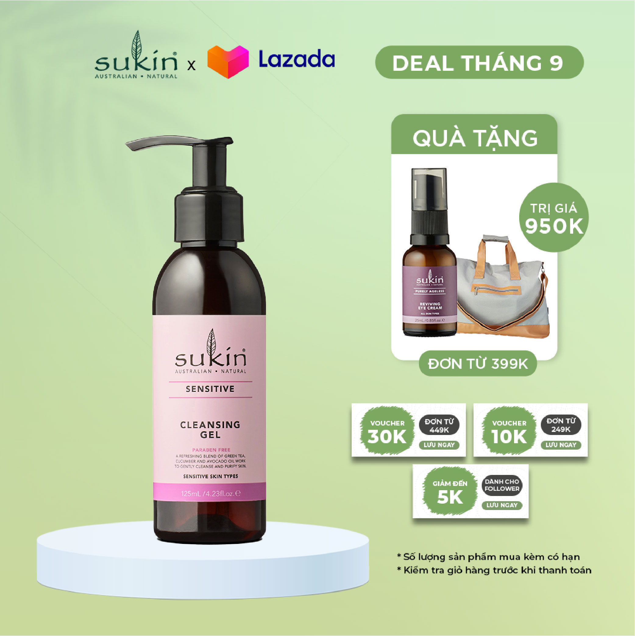 Sữa Rửa Mặt Dành Cho Da Nhạy Cảm Dạng Gel Sukin Sensitive Cleansing Gel 125ml (HSD: 31/11/2024)