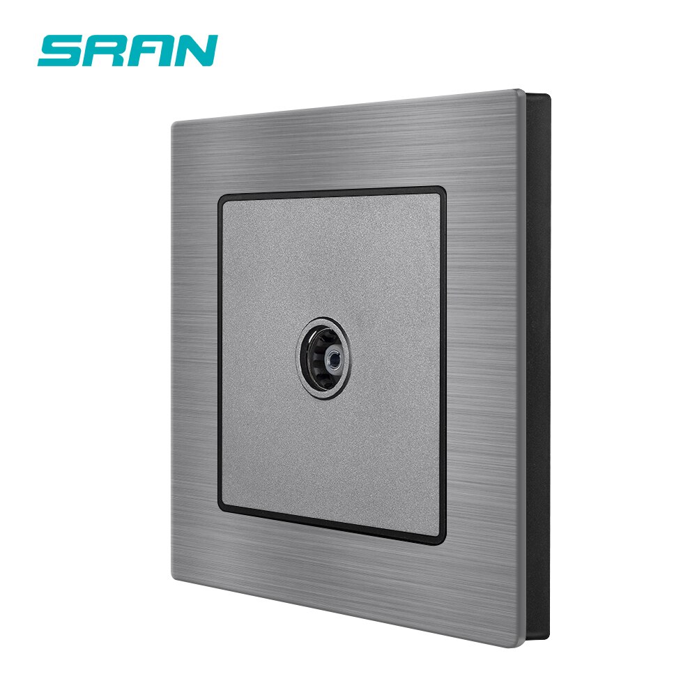 SRAN euTV socket,EU Aluminum alloy panel 82mm*82mm household televison interface socket F9 Black/Gray