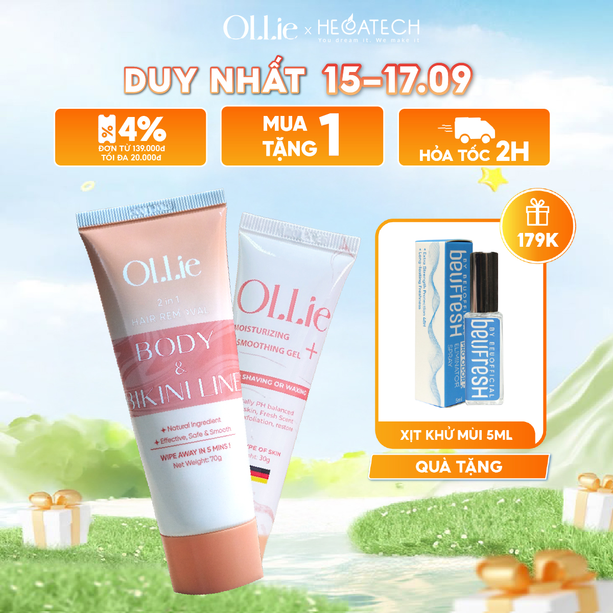 Kem tẩy lông OLLIE , tẩy lông vùng kín , nách, tay, chân, triệt lông an toàn không đau rát dung tích