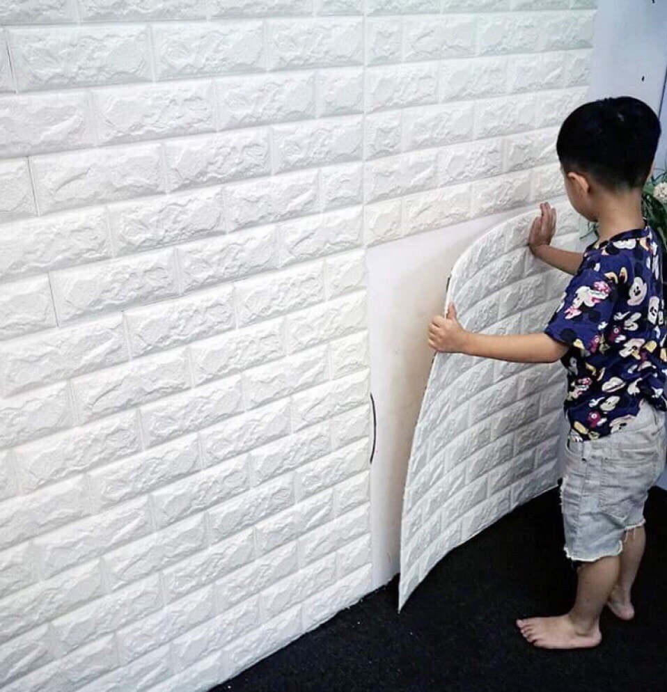 COMBO 10 tấm xốp dán tường 3D màu trắng tinh dày 8ly - Xốp dán tường giả gạch màu trắng dày 8ly