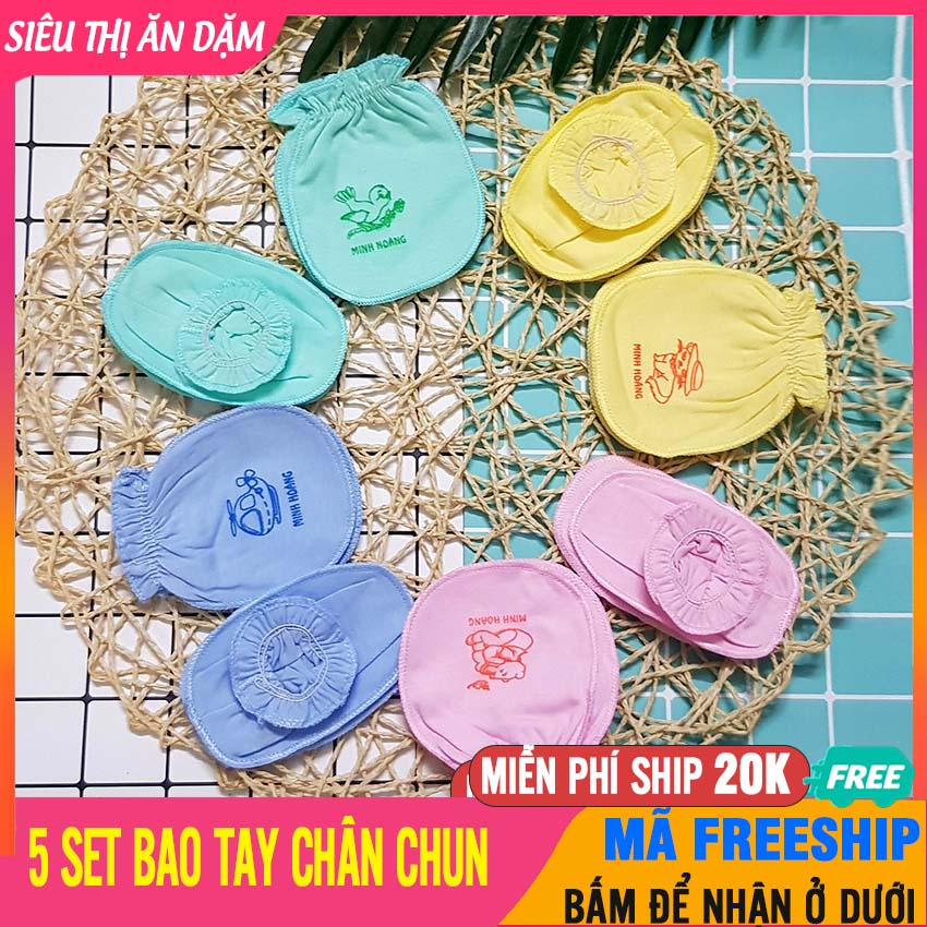 Set 5 đôi bao tay bao chân sơ sinh chun co giãn - tất em bé sơ sinh, vớ em bé, vớ cho bé trai, vớ cho bé sơ sinh, vớ cho bé gái, tất lưới cho bé,tất trẻ sơ sinh,tat cho be gai,vo cho be trai - 5 set bao tay chân chun - btt00590x5