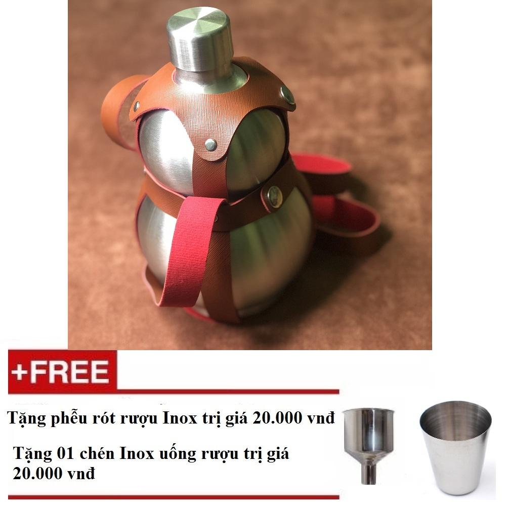 Bình rươu hồ lô inox 2l có bao da tặng kèm phễu + chén shopaha247