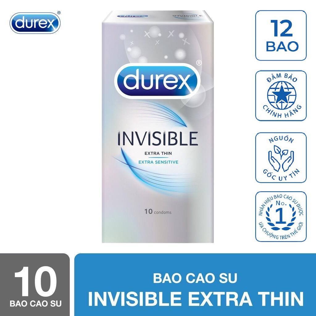 Bao cao su Durex Invisible Extra Thin cực siêu mỏng 10s [che tên sản phẩm]