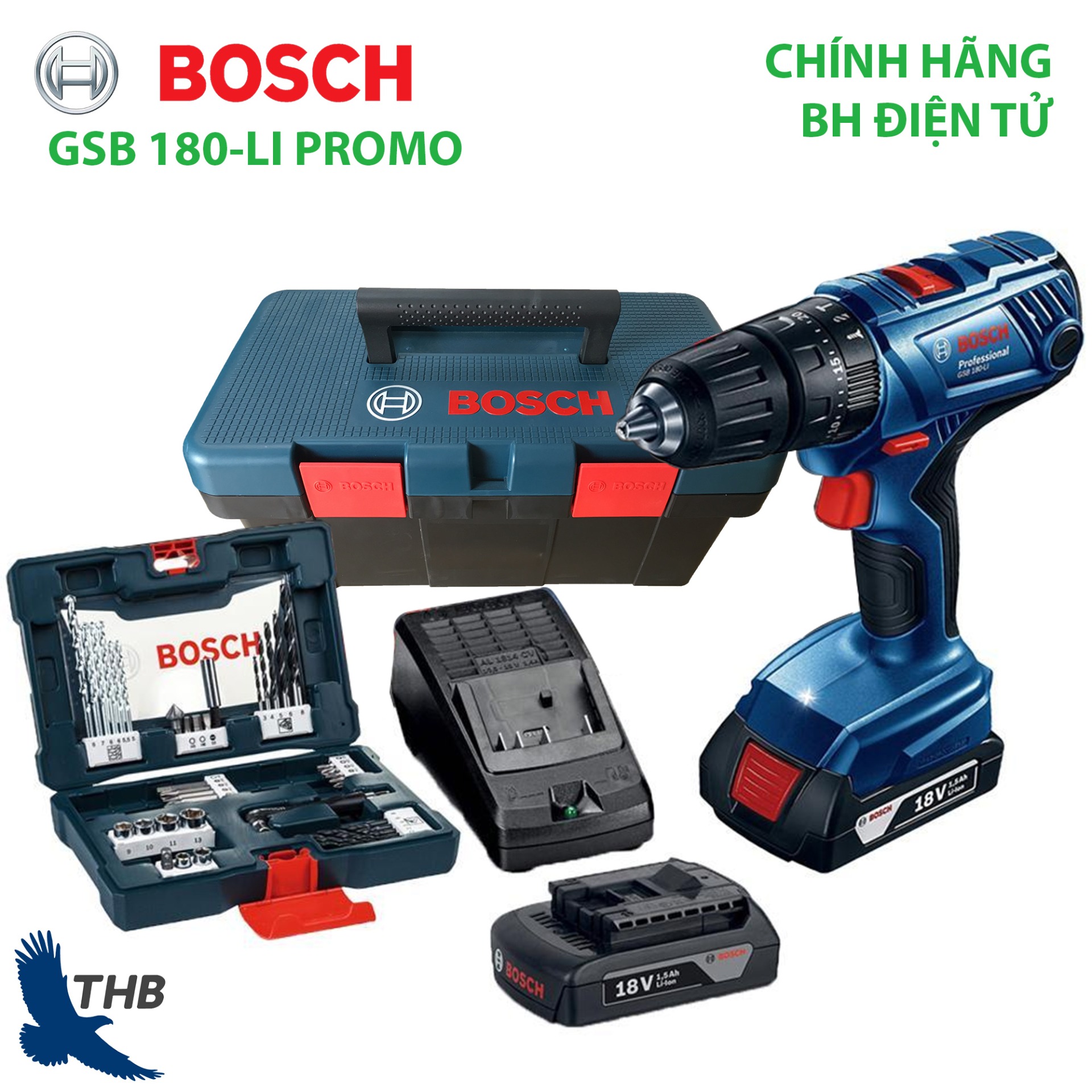 [Trả góp 0%] Máy khoan động lực dùng pin Máy khoan tường dùng Pin 18V Bosch GSB 180-LI PROMO Xuất xứ Malaysia Bảo hành điện tử 12 tháng