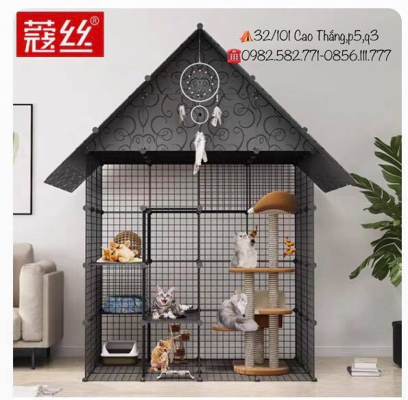 Chuồng mèo 4 tầng, nhà cho mèo giá rẻ đẹp lắp ghép đa năng đơn giản với lưới sắt sơn tĩnh điện