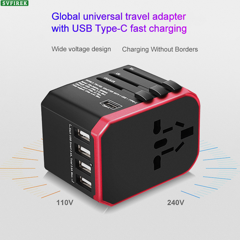 Bộ chuyển đổi đa năng toàn cầu với 4 đầu cắm USB Bộ chuyển đổi du lịch Cắm bộ chuyển đổi điện đa năng Toàn cầu Bộ chuyển đổi nguồn sạc nhanh Type-C Phích cắm sạc nhanh Quốc tế Bộ chuyển đổi điện trên tường trên toàn thế giới Anh / Mỹ / EU / AUS Bộ chuyển